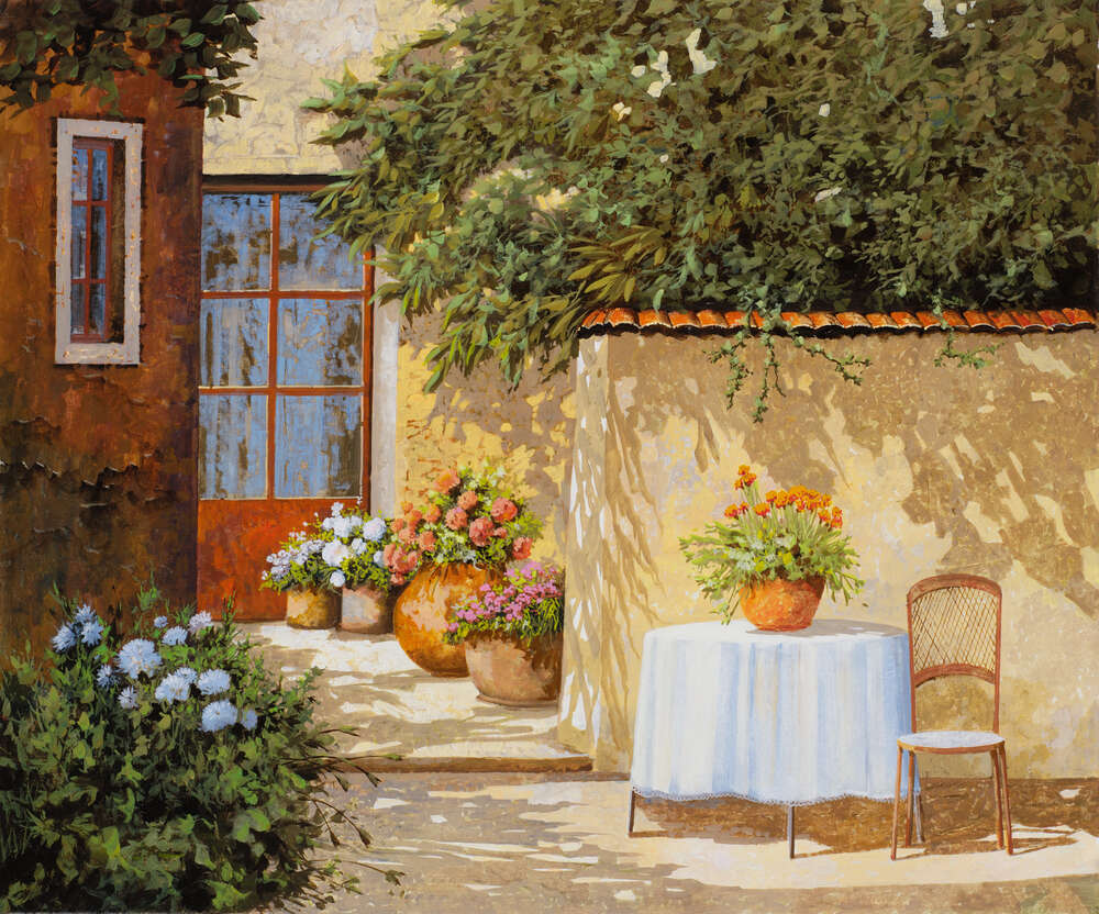 репродукція картина-постер  Пейзаж зі столиком біля стіни Гвідо Бореллі