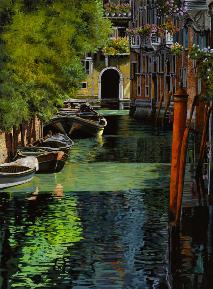 репродукция картина-постер  Красный столб для гондол в Венеции Гвидо Борелли