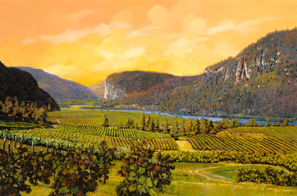 репродукція картина-постер  Пейзаж з виноградниками на березі річки Гвідо Бореллі