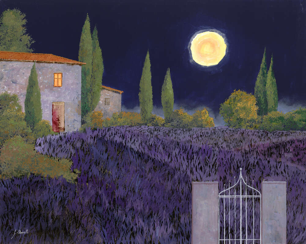 репродукция картина-постер  Лавандовое поле ночью Гвидо Борелли