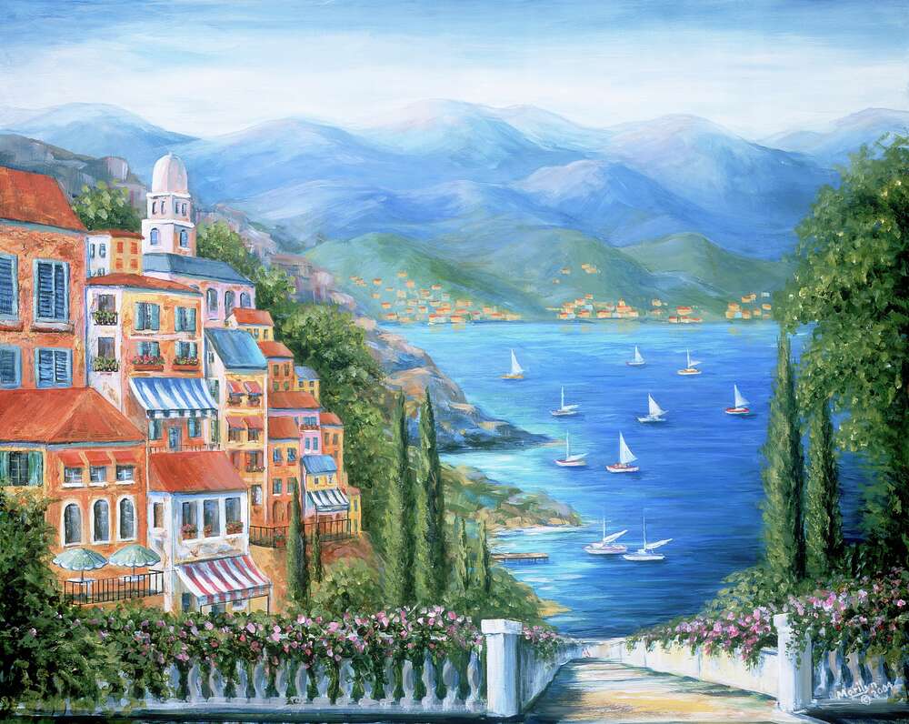 репродукція картина-постер  Італійське містечко на березі моря Мерилін Данлеп