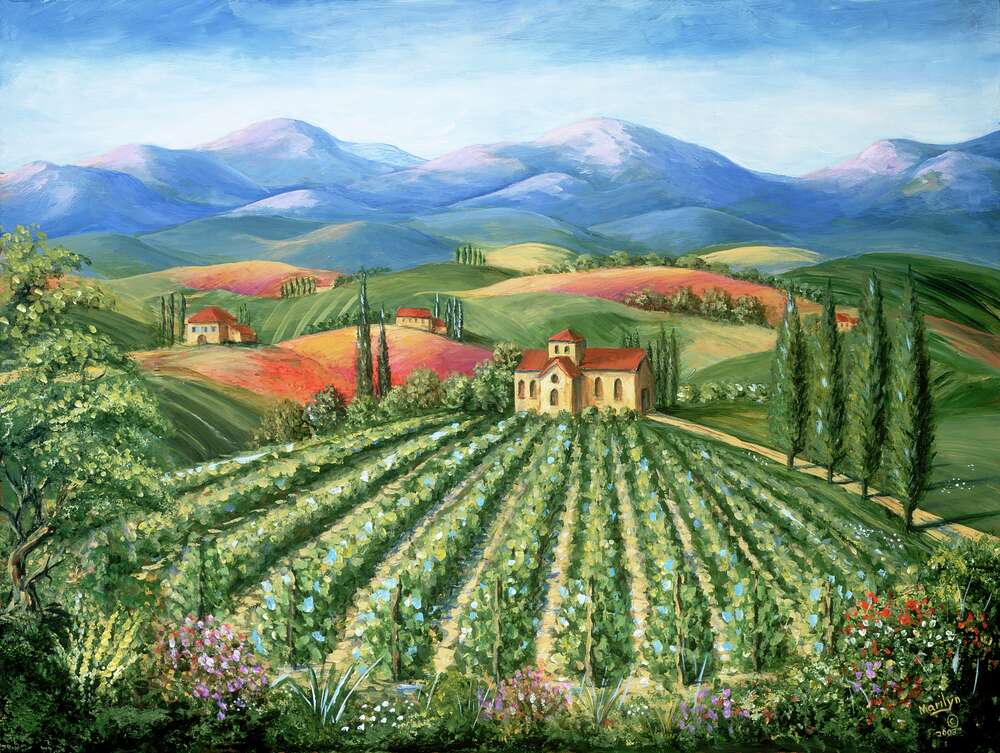 репродукция картина-постер  Тоскана, аббатство с виноградником Мэрилин Данлэп