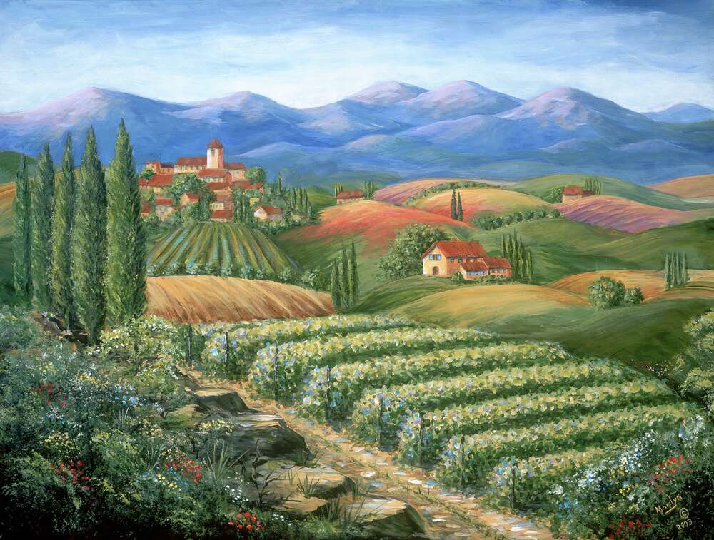 репродукція картина-постер  Тоскана, село і виноградники Мерилін Данлеп