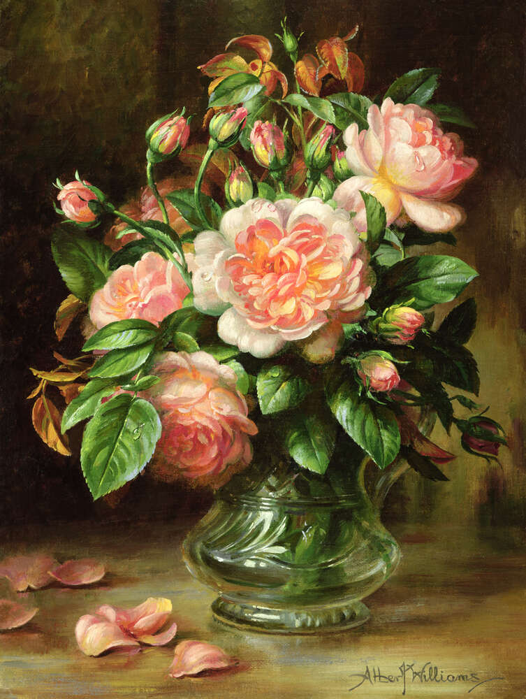репродукція картина-постер  Англійські троянди в скляній вазі Альберт Вільямс