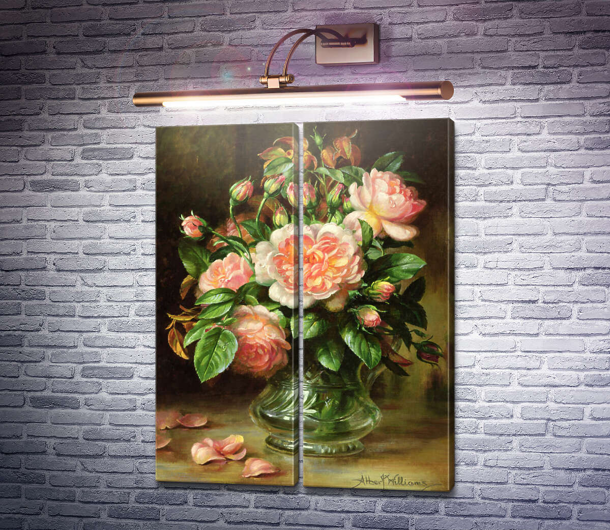 Модульна картина Англійські троянди в скляній вазі Альберт Вільямс