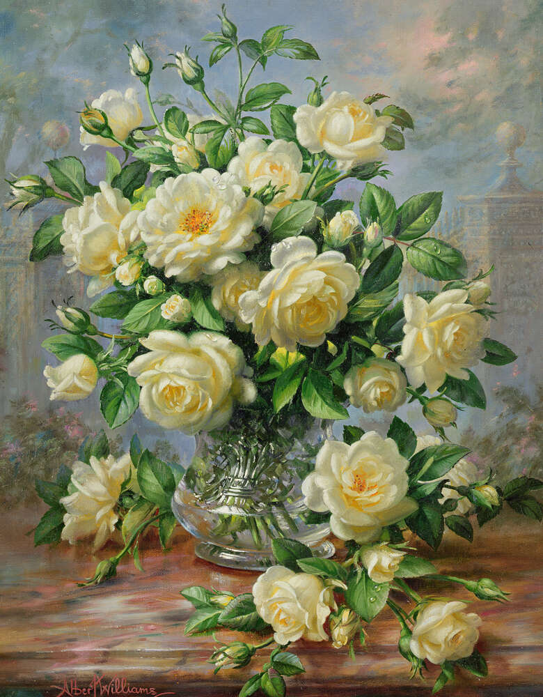 репродукция картина-постер  Розы принцессы Дианы в стеклянной вазе Альберт Уильямс
