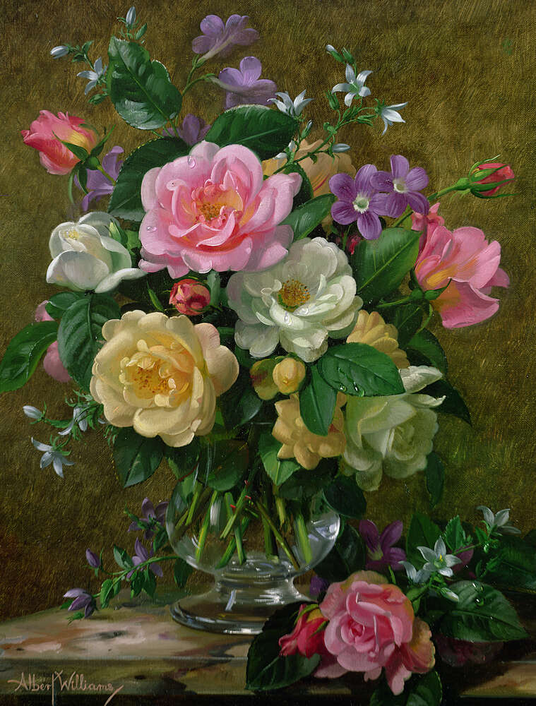 репродукция картина-постер  Розы в стеклянной вазе Альберт Уильямс