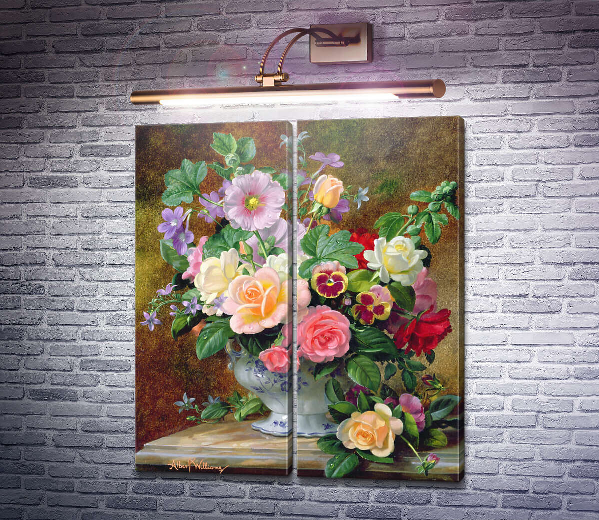 Модульна картина Троянди, братки та інші квіти у вазі Альберт Вільямс