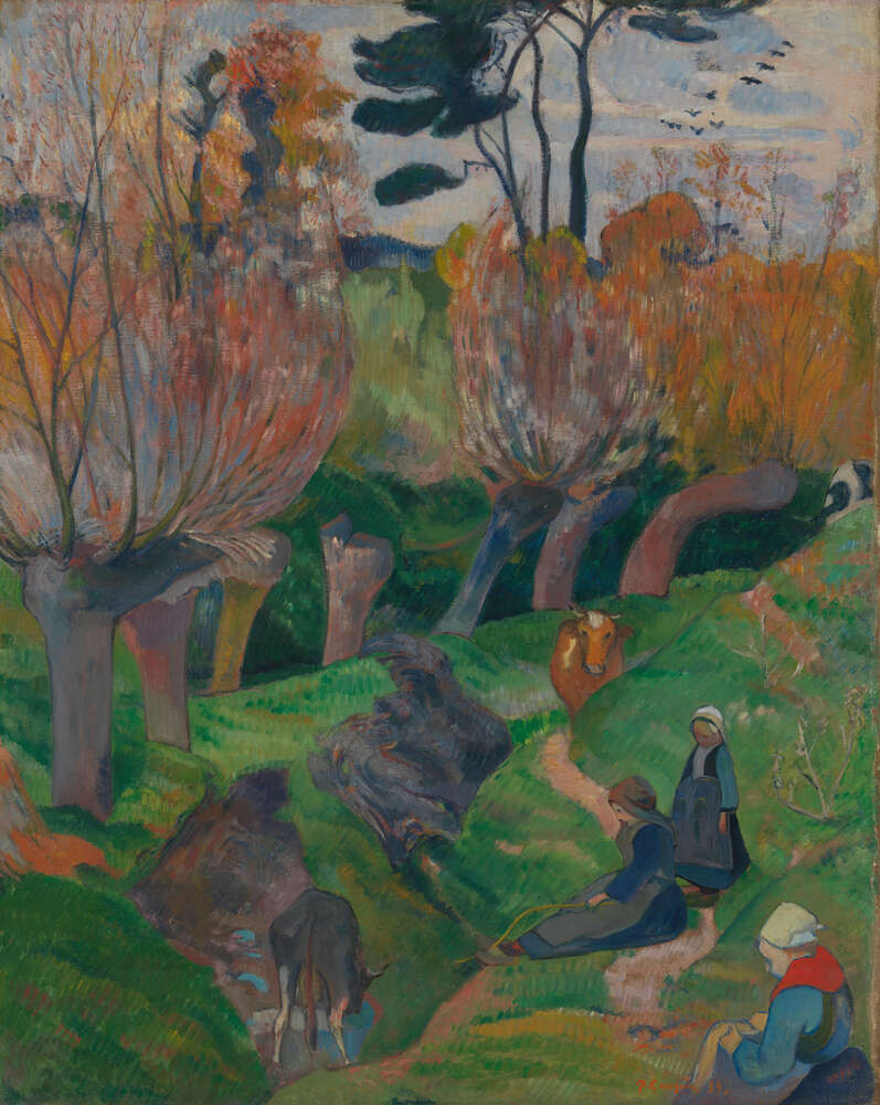 репродукція картина-постер  Верби, Ле Пульдю (Пейзаж Бретані з коровами), 1889 Поль Гоген