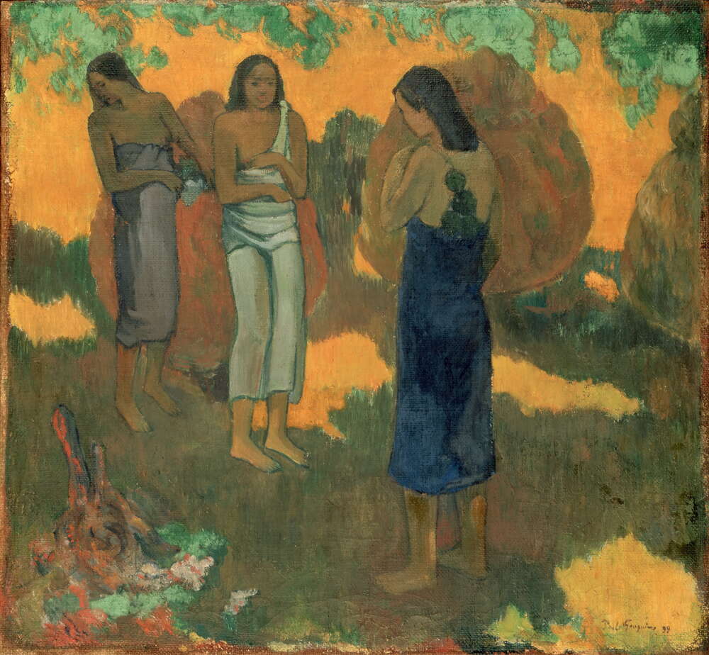репродукция картина-постер  Три таитянки на желтом фоне Поль Гоген