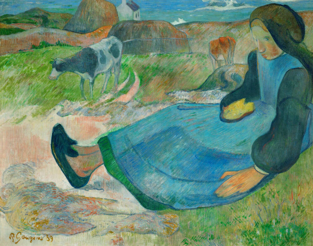 репродукція картина-постер  Сидяча бретонська дівчинка, 1889 Поль Гоген