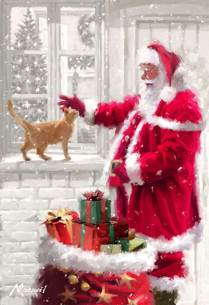 репродукция картина-постер  Добрый Санта-Клаус Ричард Макнейл