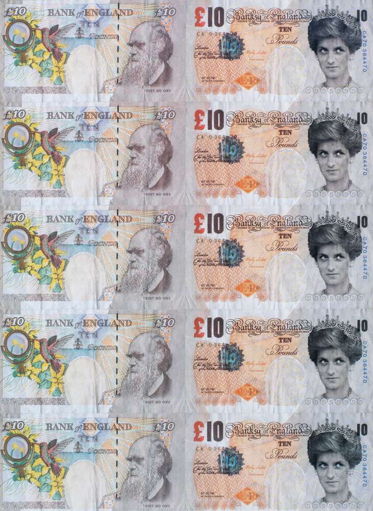 репродукция картина-постер  Фальшивые £ 10 с изображением леди Ди Бэнкси