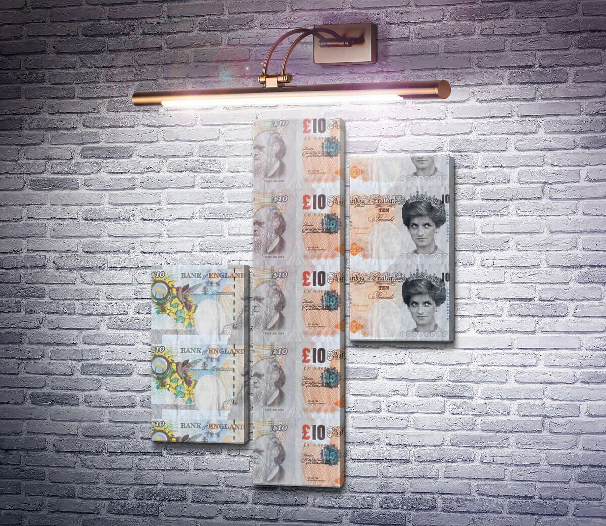 Модульная картина Фальшивые £ 10 с изображением леди Ди (Модуль №12) Бэнкси Модульная картина Фальшивые £ 10 с изображением леди Ди (Модуль №12) Бэнкси