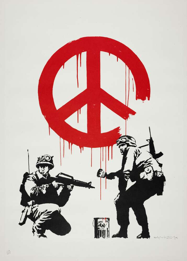 репродукція картина-постер  Солдати, які малюють знак миру Бенксі