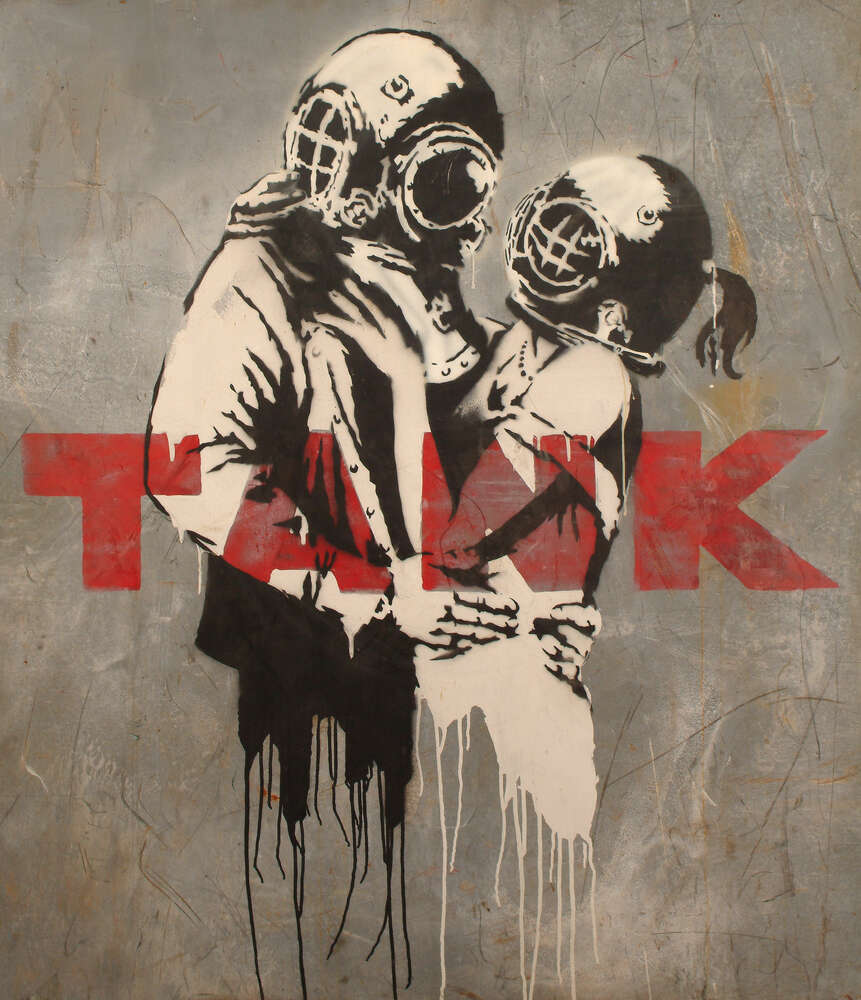 репродукція картина-постер  Танк - пара, що обнімається Бенксі