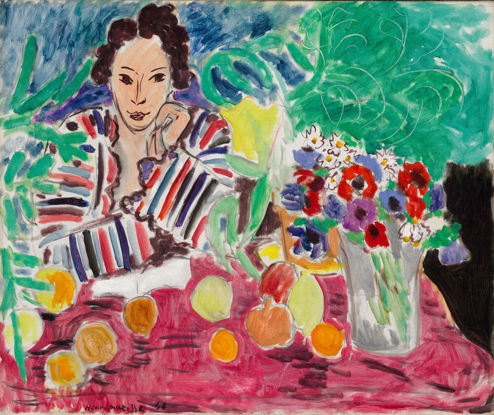 репродукція картина-постер  Смугастий халат, фрукти і анемони Анрі Матісс