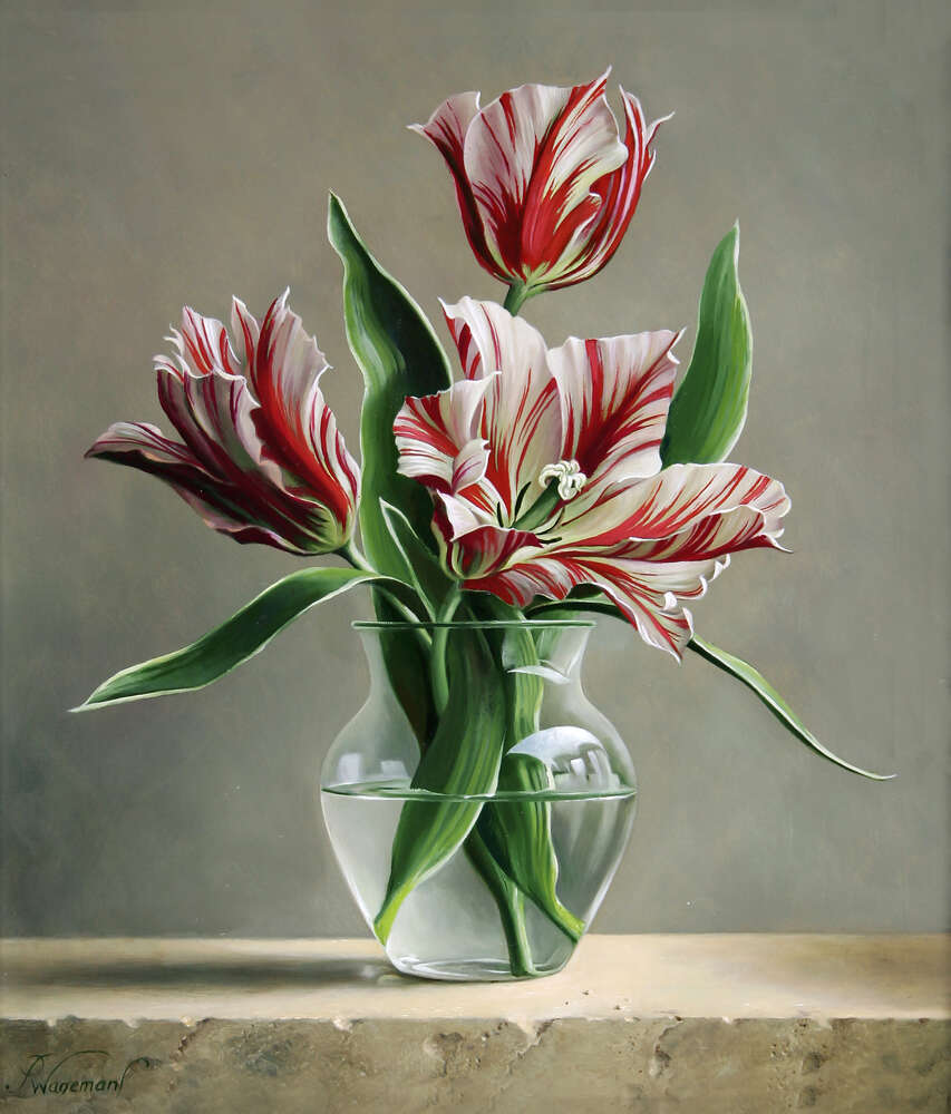 репродукция картина-постер  Тюльпаны в хрустальной вазе Питер Вагеманс