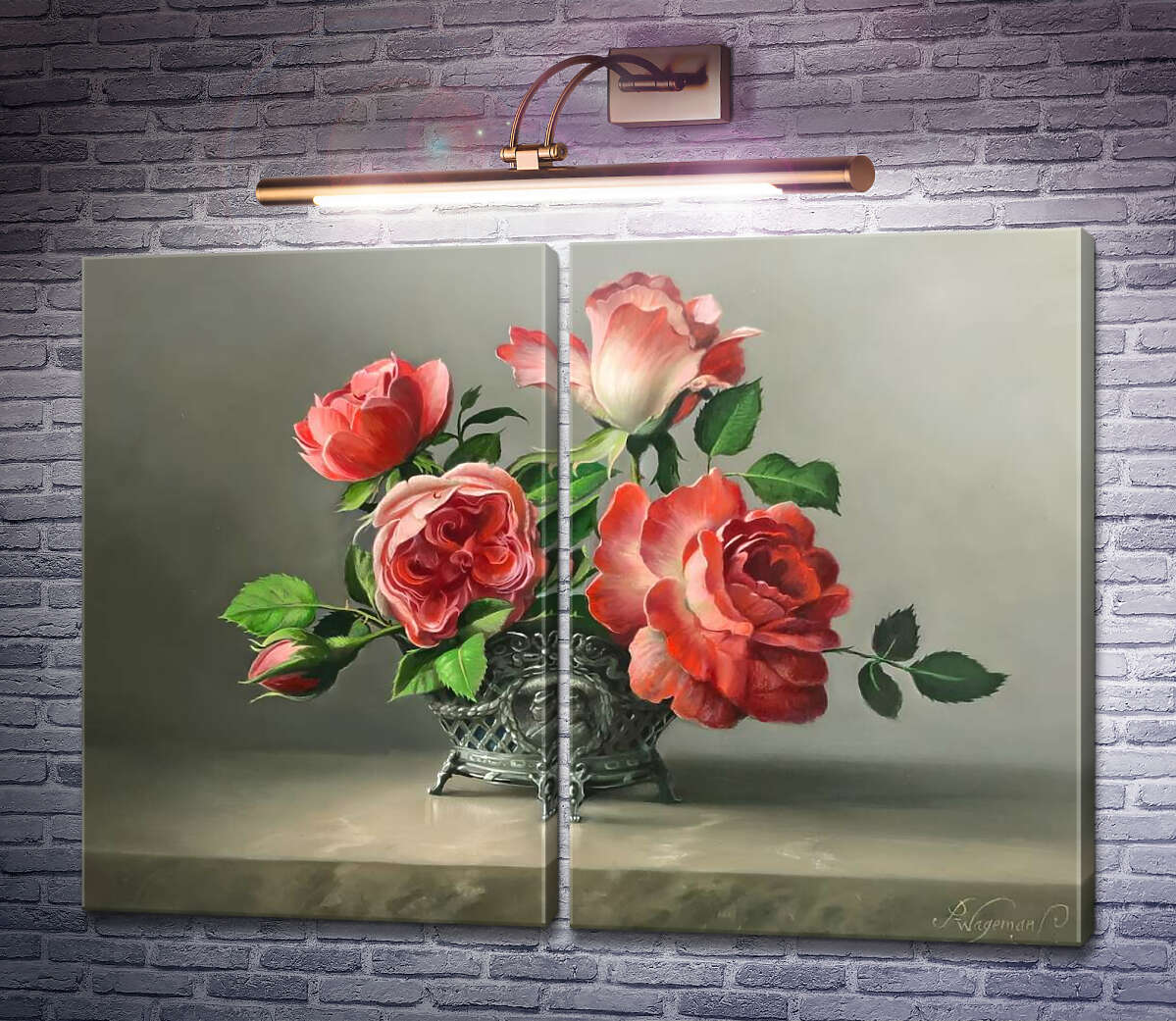 Модульна картина Червоні троянди в старовинної вазі Пітер Вагеманс