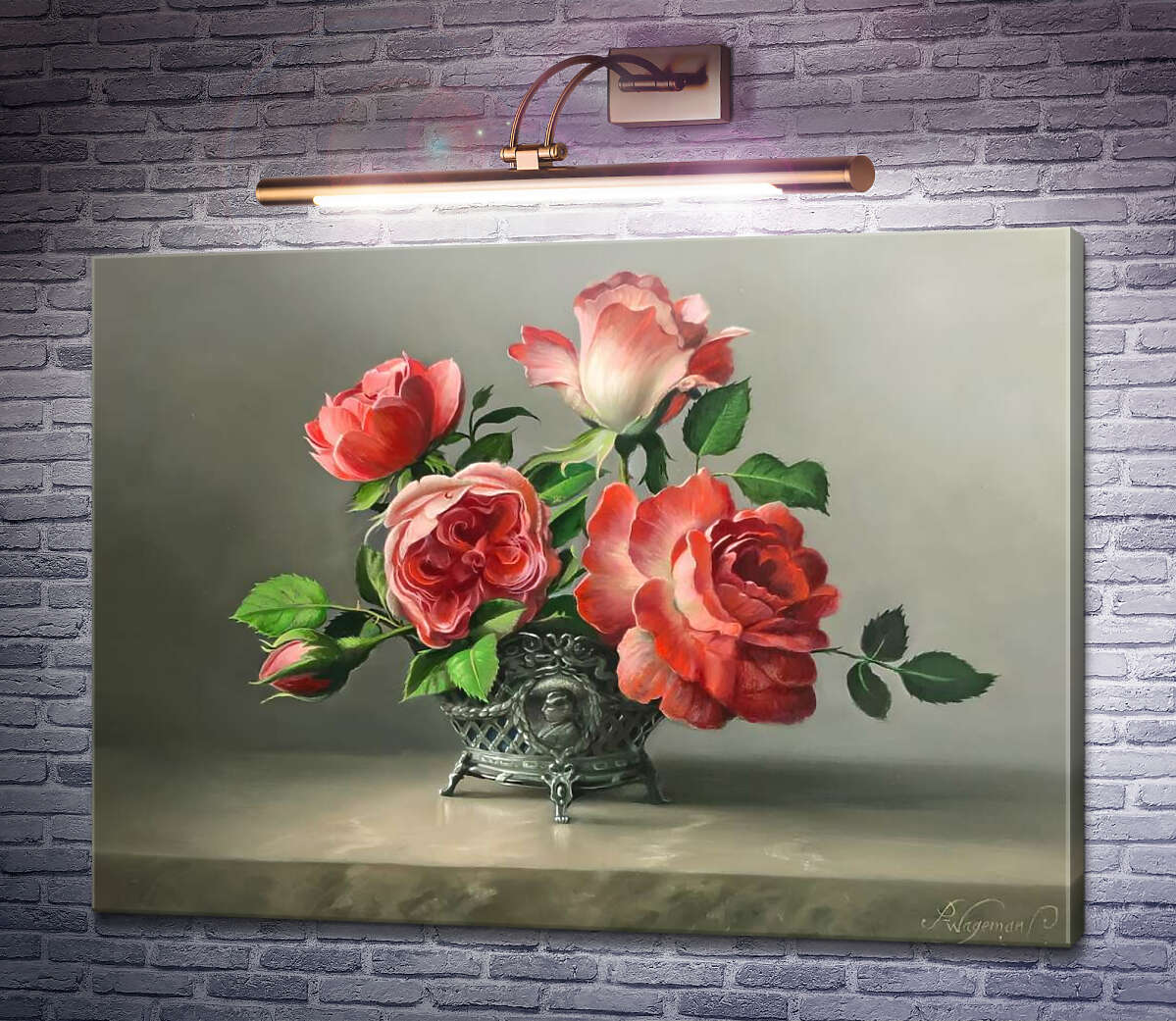 Картина Красные розы в старинной вазе Питер Вагеманс