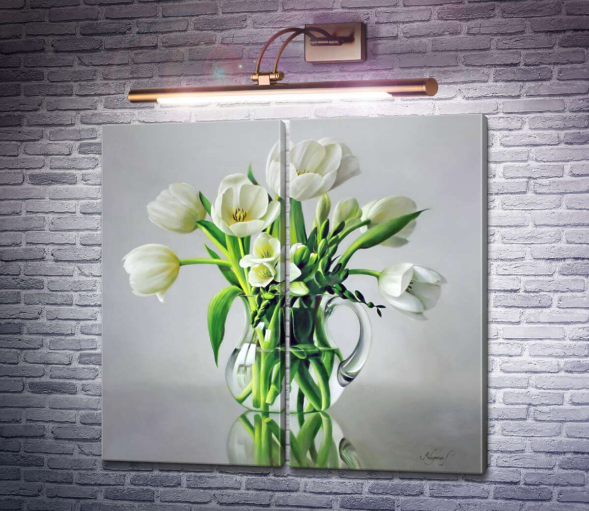 Модульна картина Білі тюльпани в вазі Пітер Вагеманс