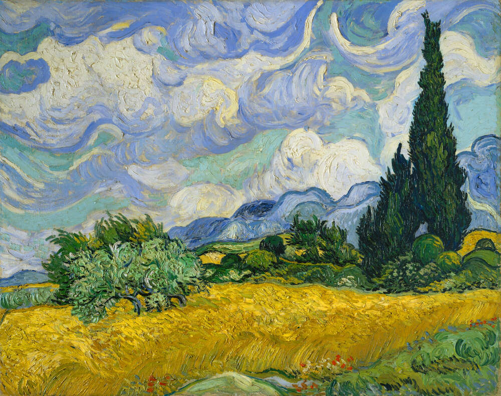 репродукція картина-постер  Пшеничне поле з кипарисами Вінсент Ван Гог