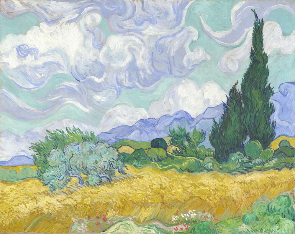 репродукція картина-постер  Пшеничне поле з кипарисами Вінсент Ван Гог