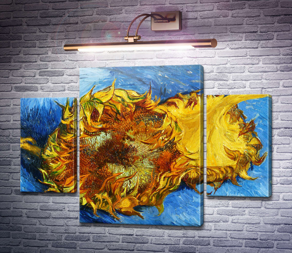 Модульная картина Два срезанных подсолнуха (Still Life with Two Sunflowers), 1887 (Модуль №5) Винсент Ван Гог Модульная картина Два срезанных подсолнуха (Still Life with Two Sunflowers), 1887 (Модуль №5) Винсент Ван Гог