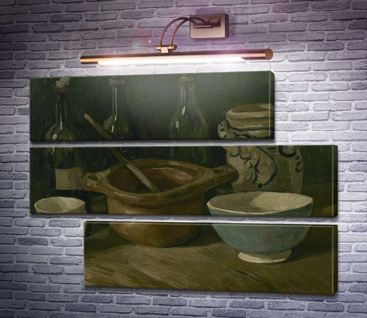 Модульная картина Натюрморт с тремя бутылками и глиняной посудой (Still Life with Three Bottles and Earthenware), 1884-85 (Модуль №16) Винсент Ван Гог Модульная картина Натюрморт с тремя бутылками и глиняной посудой (Still Life with Three Bottles and Earthenware), 1884-85 (Модуль №16) Винсент Ван Гог