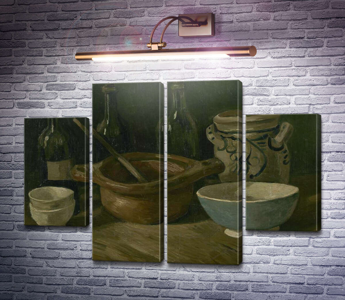 Модульна картина Натюрморт з трьома пляшками і глиняним посудом (Still Life with Three Bottles and Earthenware), 1884-85 (Модуль №20) Вінсент Ван Гог