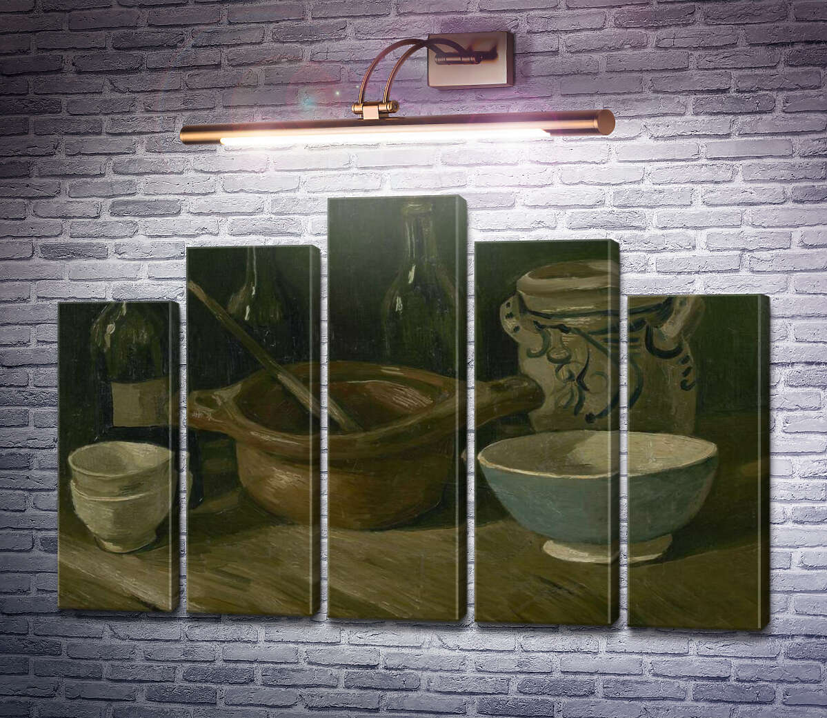 Модульна картина Натюрморт з трьома пляшками і глиняним посудом (Still Life with Three Bottles and Earthenware), 1884-85 (Модуль №29) Вінсент Ван Гог Модульна картина Натюрморт з трьома пляшками і глиняним посудом (Still Life with Three Bottles and Earthenware), 1884-85 (Модуль №29) Вінсент Ван Гог