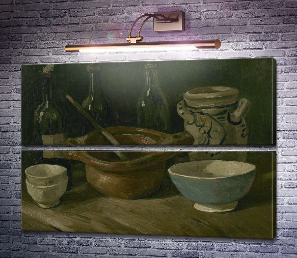 Модульная картина Натюрморт с тремя бутылками и глиняной посудой (Still Life with Three Bottles and Earthenware), 1884-85 (Модуль №7) Винсент Ван Гог Модульная картина Натюрморт с тремя бутылками и глиняной посудой (Still Life with Three Bottles and Earthenware), 1884-85 (Модуль №7) Винсент Ван Гог