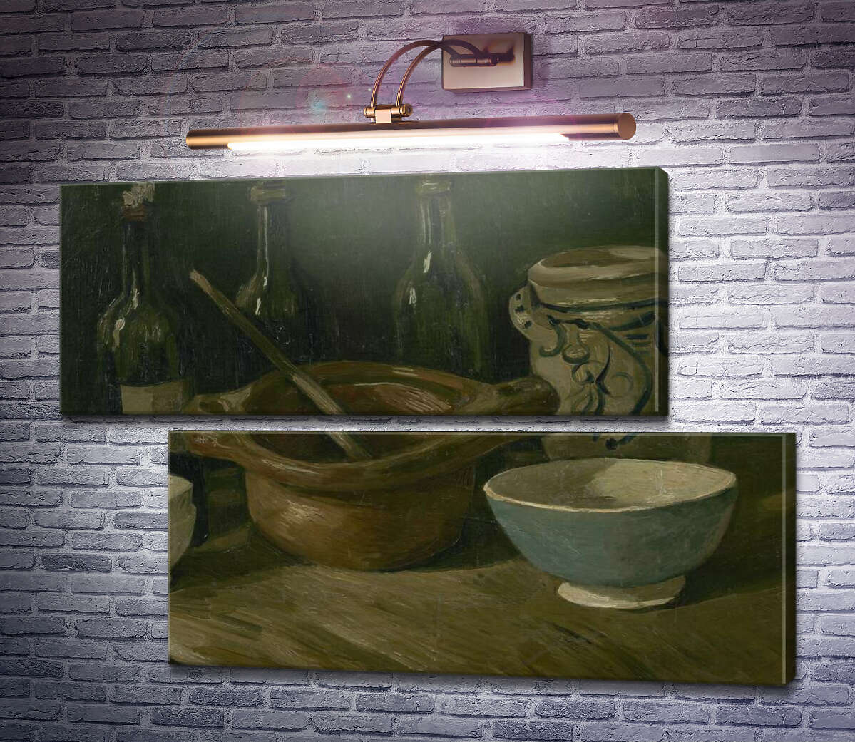 Модульная картина Натюрморт с тремя бутылками и глиняной посудой (Still Life with Three Bottles and Earthenware), 1884-85 (Модуль №8) Винсент Ван Гог