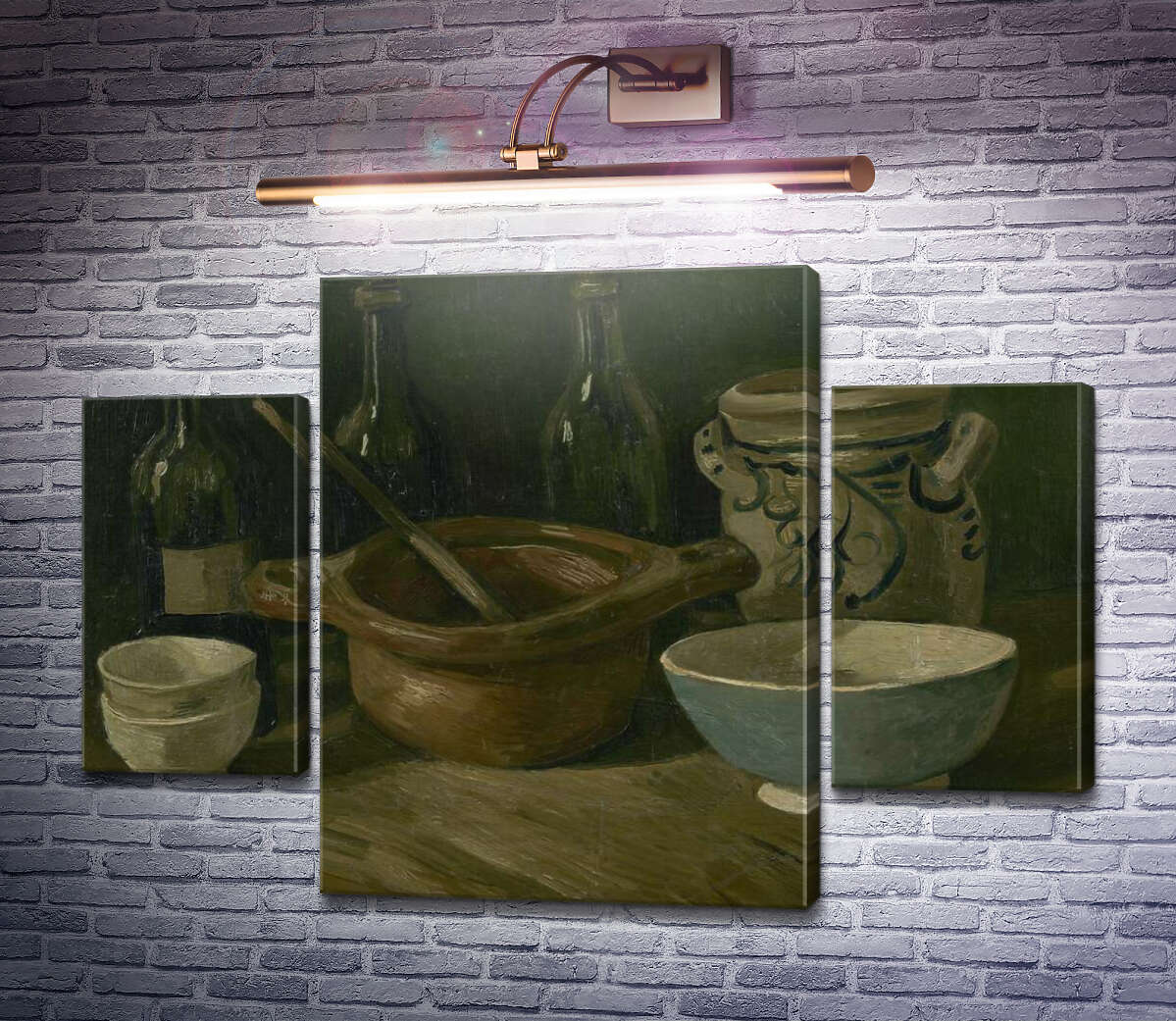 Модульная картина Натюрморт с тремя бутылками и глиняной посудой (Still Life with Three Bottles and Earthenware), 1884-85 (Модуль №5) Винсент Ван Гог Модульная картина Натюрморт с тремя бутылками и глиняной посудой (Still Life with Three Bottles and Earthenware), 1884-85 (Модуль №5) Винсент Ван Гог