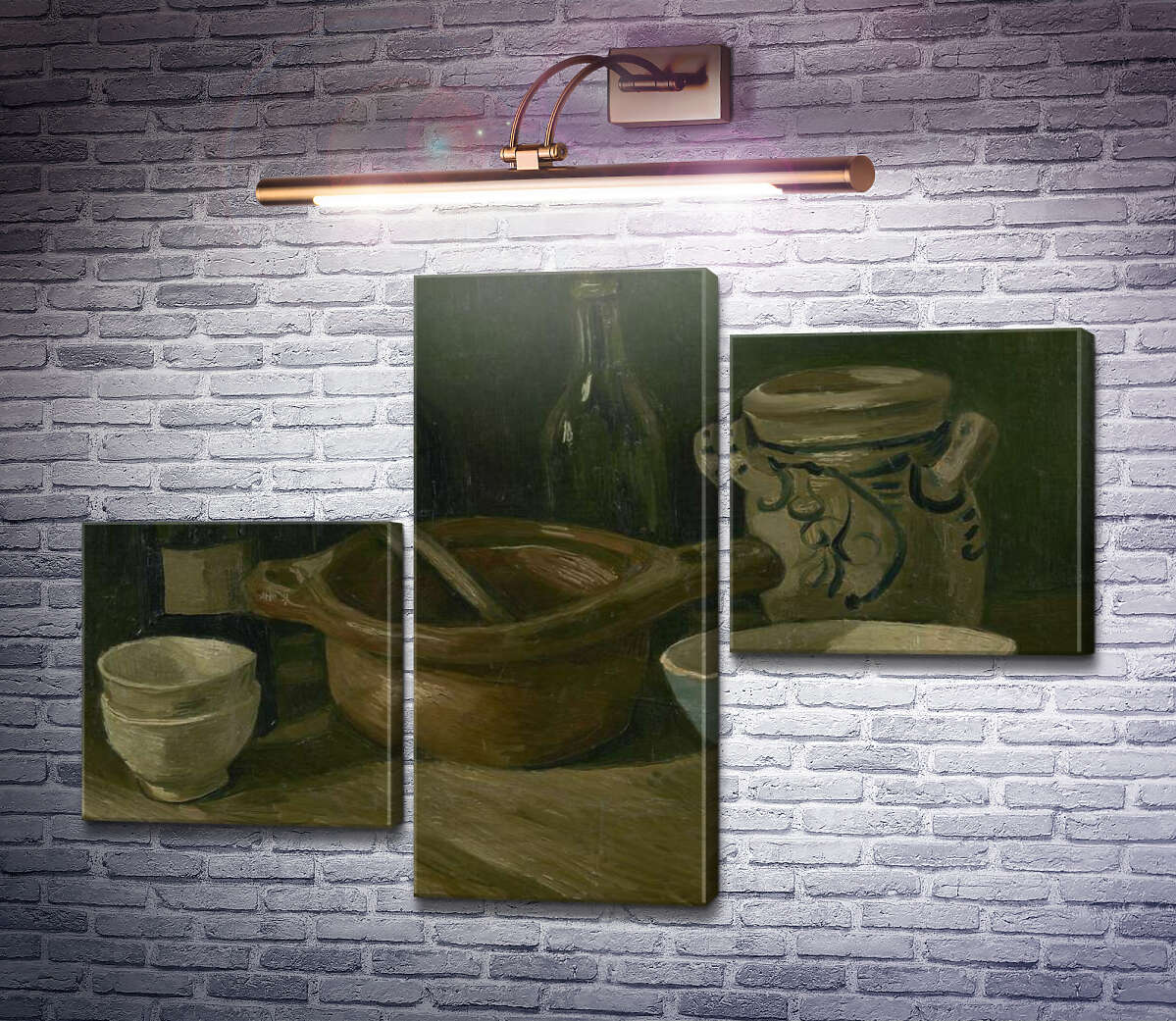 Модульна картина Натюрморт з трьома пляшками і глиняним посудом (Still Life with Three Bottles and Earthenware), 1884-85 (Модуль №12) Вінсент Ван Гог