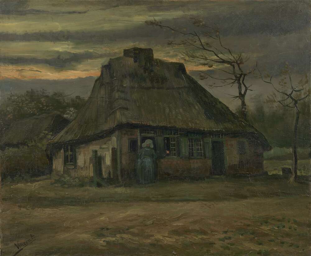 репродукція картина-постер  Солом'яна хатина в сутінках (Straw Hut at Dusk), 1885 Вінсент Ван Гог