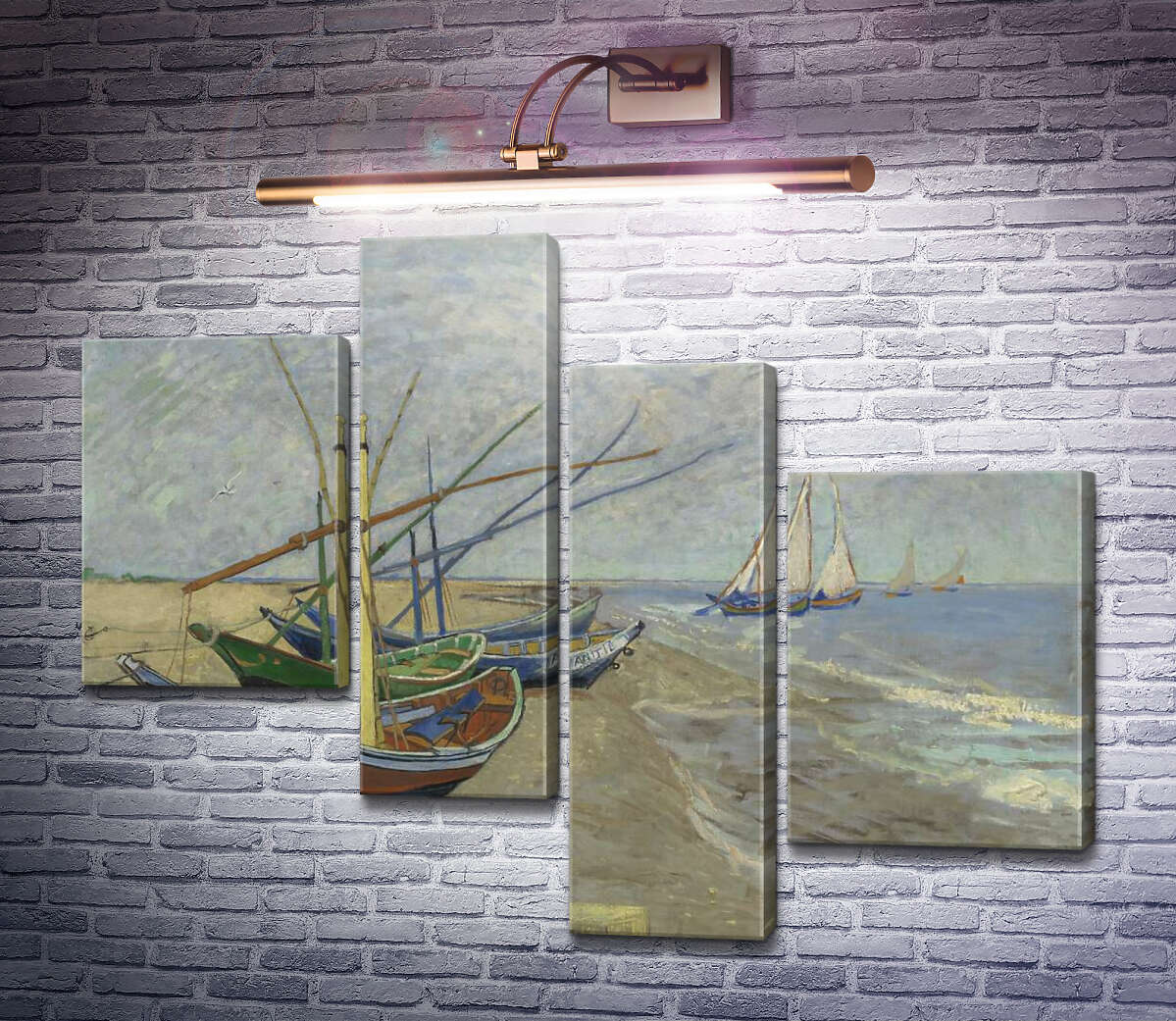Модульна картина Рибальські човни на пляжі в Сан-Марі-де-ла-мер (Fishing Boats on the Beach at Les Saintes-Maries-de-la-Mer), 1888 (Модуль №21) Вінсент Ван Гог