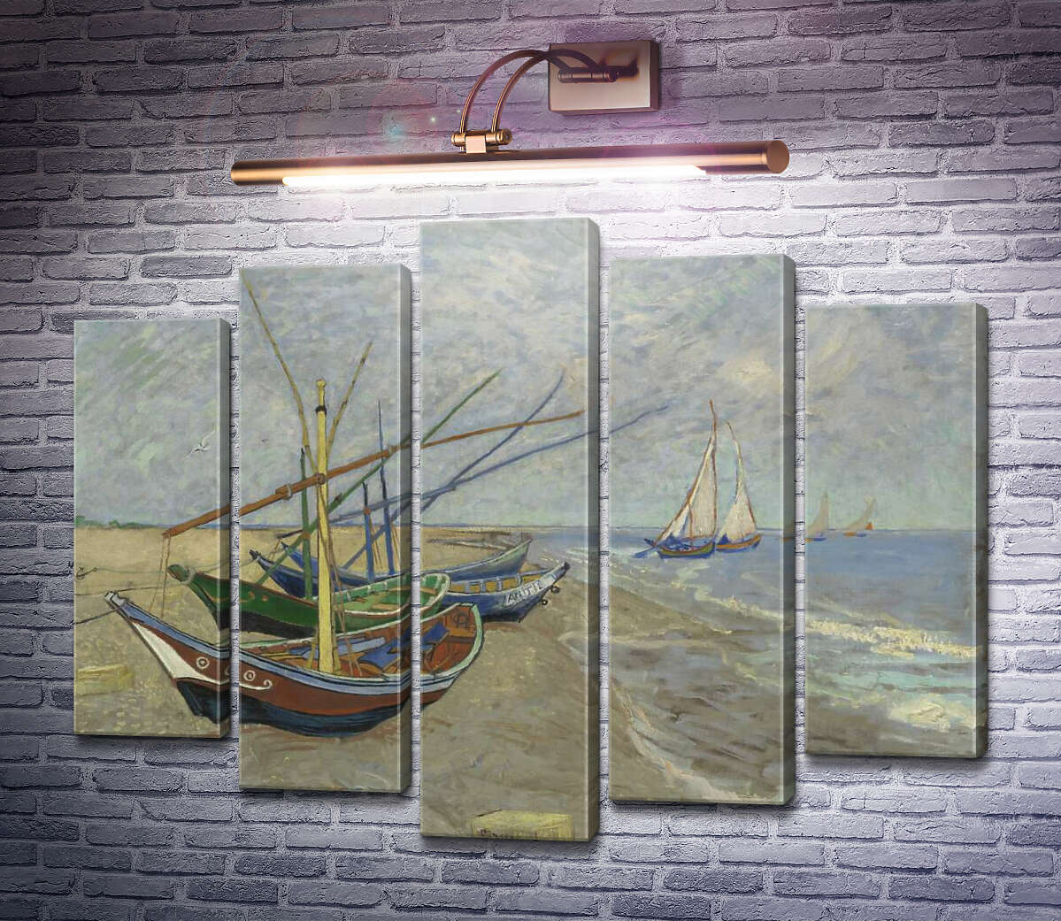 Модульна картина Рибальські човни на пляжі в Сан-Марі-де-ла-мер (Fishing Boats on the Beach at Les Saintes-Maries-de-la-Mer), 1888 (Модуль №4) Вінсент Ван Гог