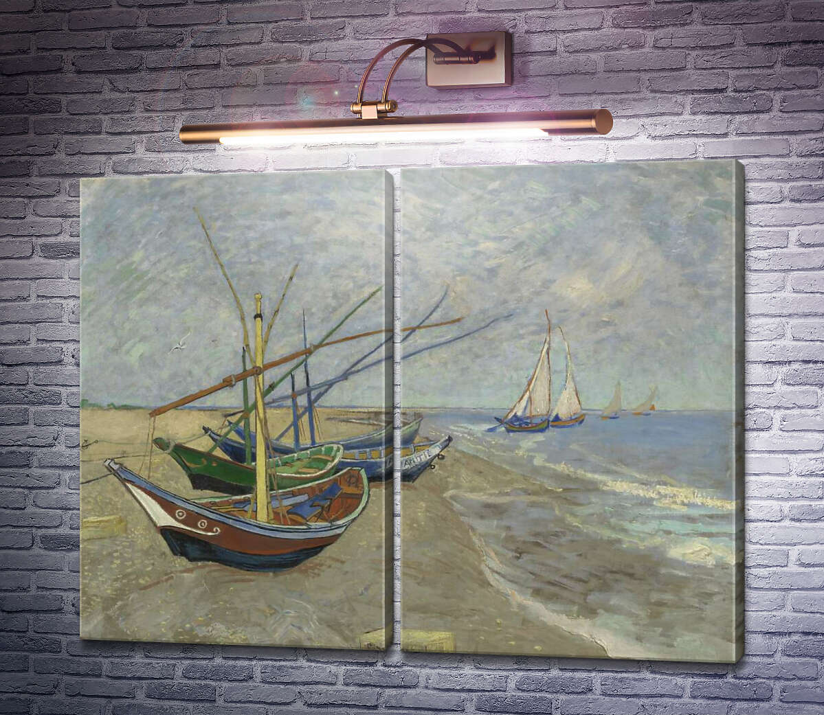 Модульна картина Рибальські човни на пляжі в Сан-Марі-де-ла-мер (Fishing Boats on the Beach at Les Saintes-Maries-de-la-Mer), 1888 (Модуль №6) Вінсент Ван Гог