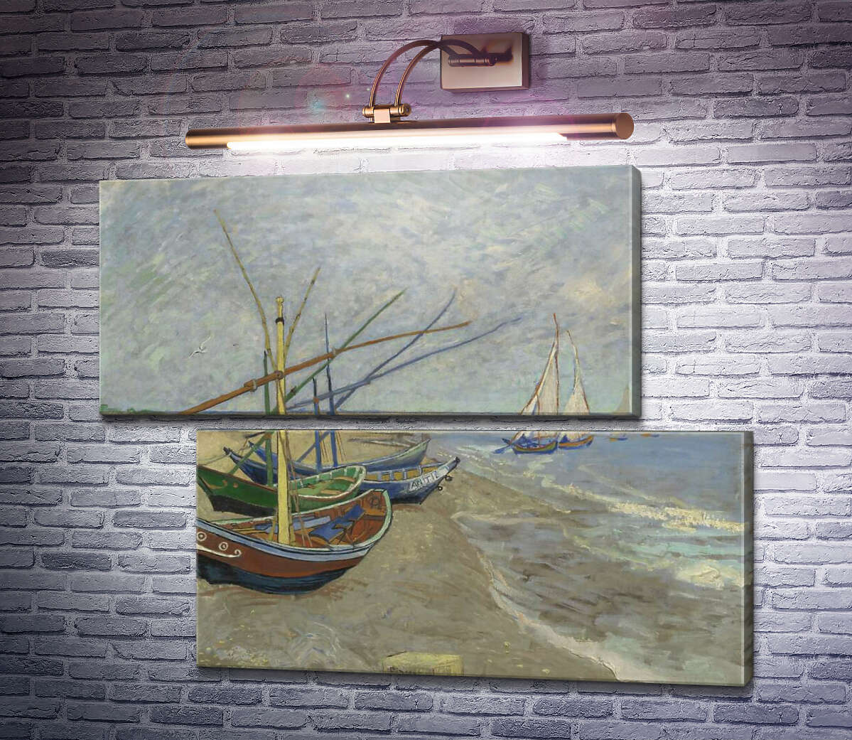 Модульная картина Рыбацкие лодки на пляже в Сан-Мари-де-ла-мер (Fishing Boats on the Beach at Les Saintes-Maries-de-la-Mer), 1888 (Модуль №8) Винсент Ван Гог