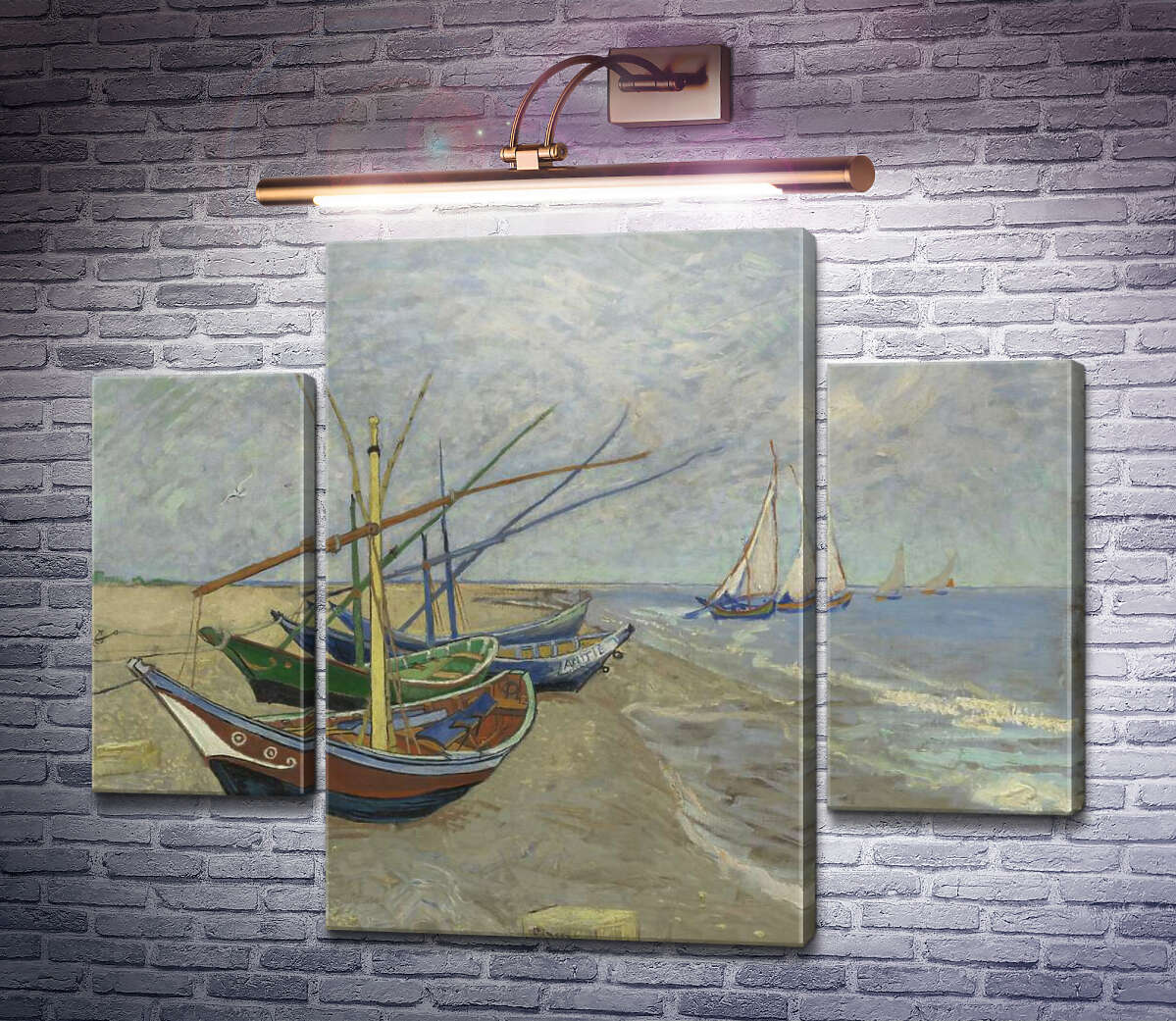 Модульная картина Рыбацкие лодки на пляже в Сан-Мари-де-ла-мер (Fishing Boats on the Beach at Les Saintes-Maries-de-la-Mer), 1888 (Модуль №5) Винсент Ван Гог