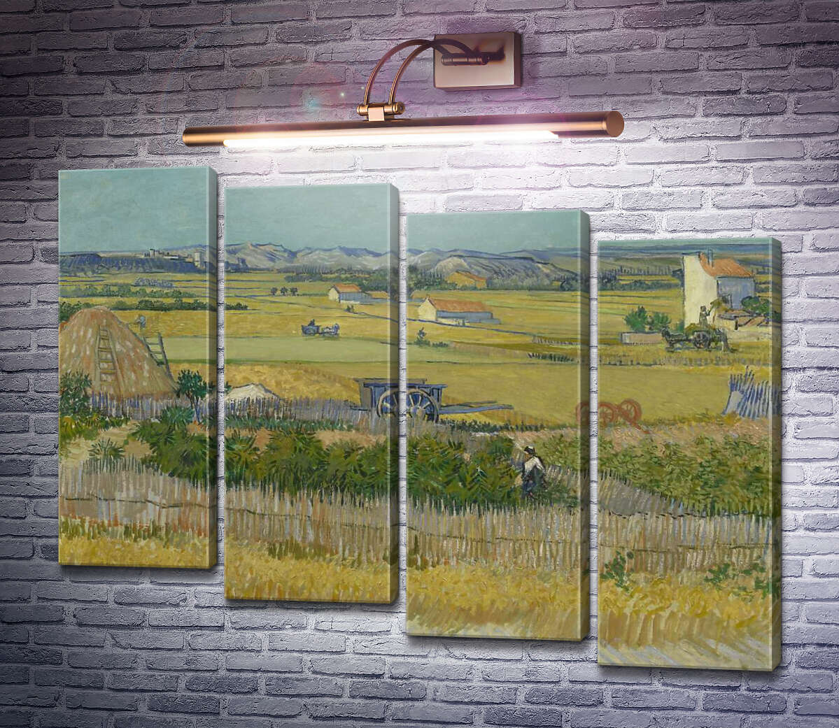 Модульная картина Сбор урожая в Ла Кро с Монтмажор на заднем плане (Harvest Landscape with Blue Cart), 1888 (Модуль №19) Винсент Ван Гог Модульная картина Сбор урожая в Ла Кро с Монтмажор на заднем плане (Harvest Landscape with Blue Cart), 1888 (Модуль №19) Винсент Ван Гог