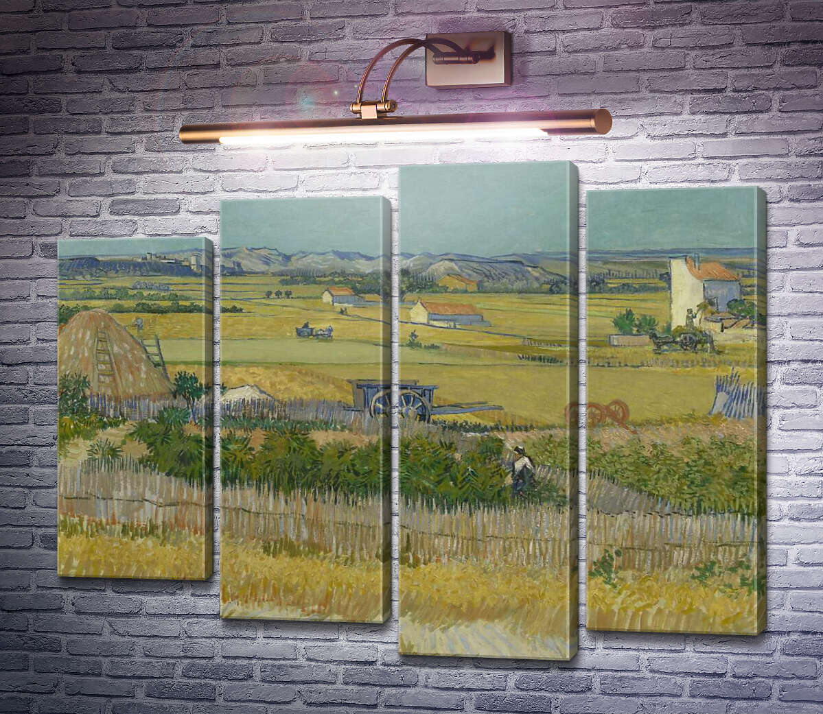 Модульная картина Сбор урожая в Ла Кро с Монтмажор на заднем плане (Harvest Landscape with Blue Cart), 1888 (Модуль №3) Винсент Ван Гог