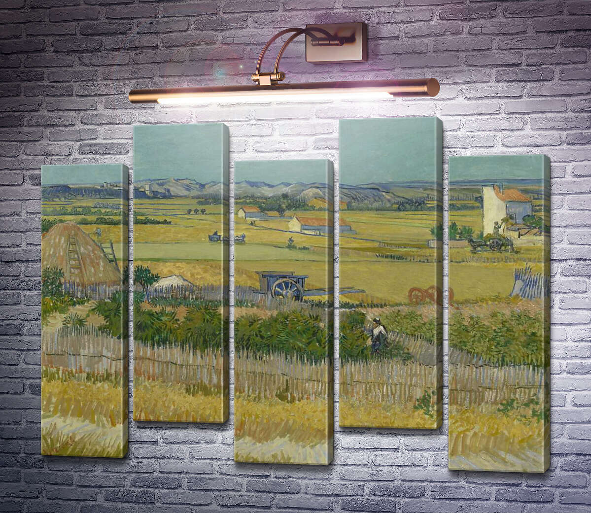 Модульная картина Сбор урожая в Ла Кро с Монтмажор на заднем плане (Harvest Landscape with Blue Cart), 1888 (Модуль №30) Винсент Ван Гог