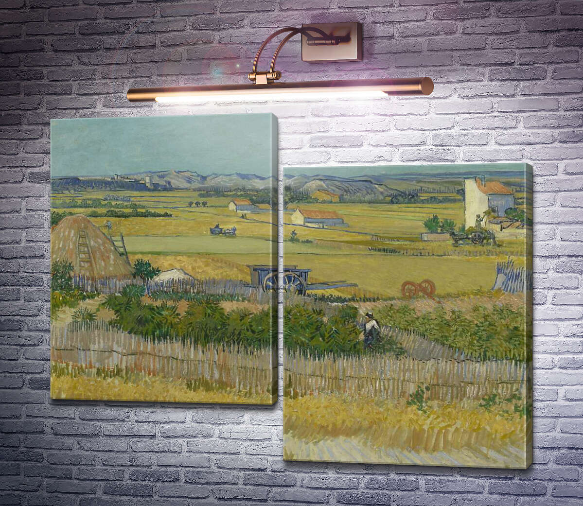 Модульная картина Сбор урожая в Ла Кро с Монтмажор на заднем плане (Harvest Landscape with Blue Cart), 1888 (Модуль №9) Винсент Ван Гог Модульная картина Сбор урожая в Ла Кро с Монтмажор на заднем плане (Harvest Landscape with Blue Cart), 1888 (Модуль №9) Винсент Ван Гог