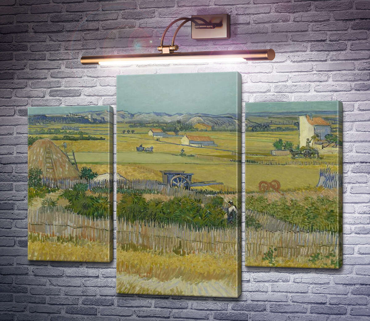 Модульная картина Сбор урожая в Ла Кро с Монтмажор на заднем плане (Harvest Landscape with Blue Cart), 1888 (Модуль №10) Винсент Ван Гог