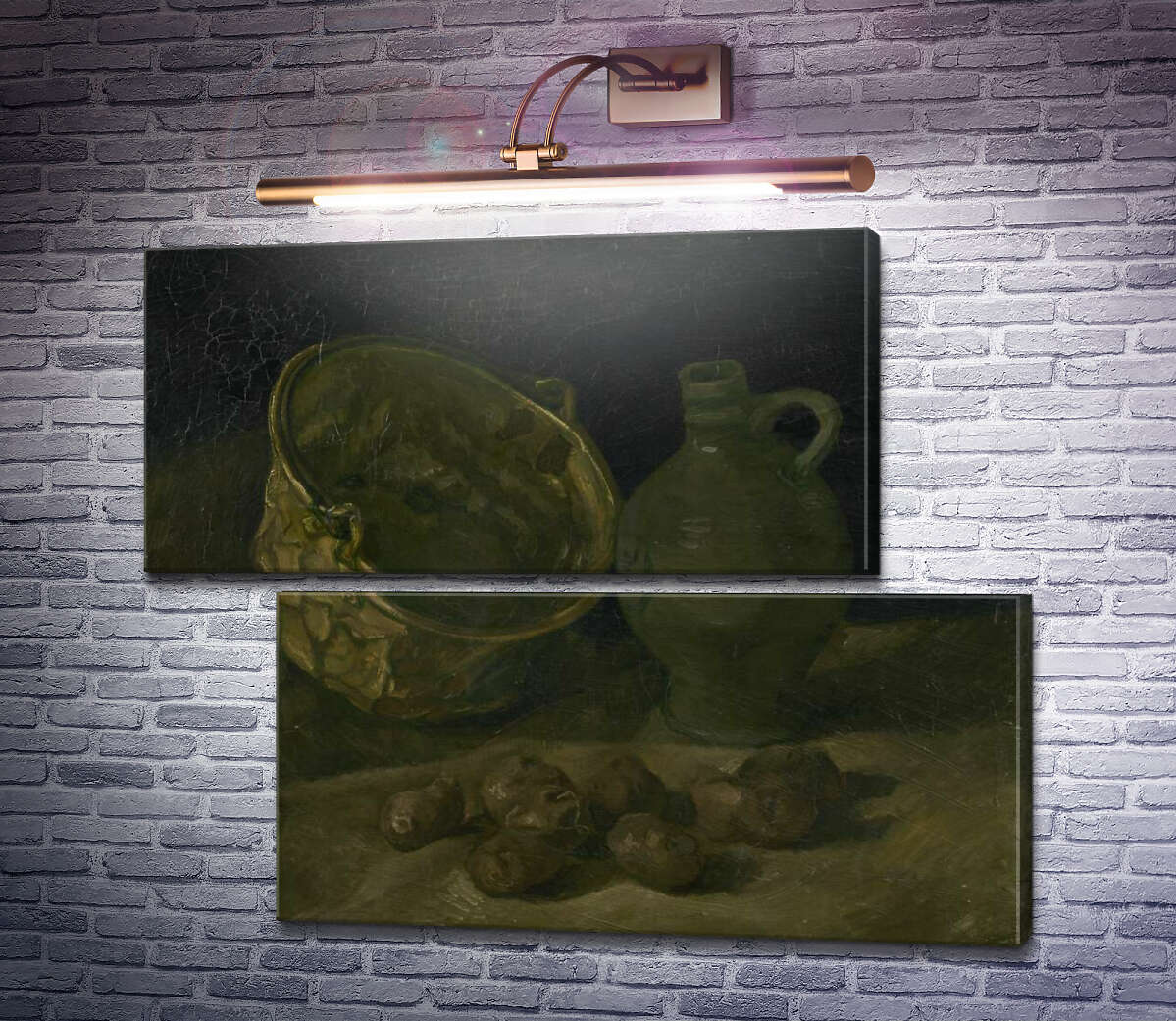 Модульная картина Натюрморт с медным котелком и кувшином (Still Life with Brass Cauldron and Jug), 1885 (Модуль №8) Винсент Ван Гог Модульная картина Натюрморт с медным котелком и кувшином (Still Life with Brass Cauldron and Jug), 1885 (Модуль №8) Винсент Ван Гог