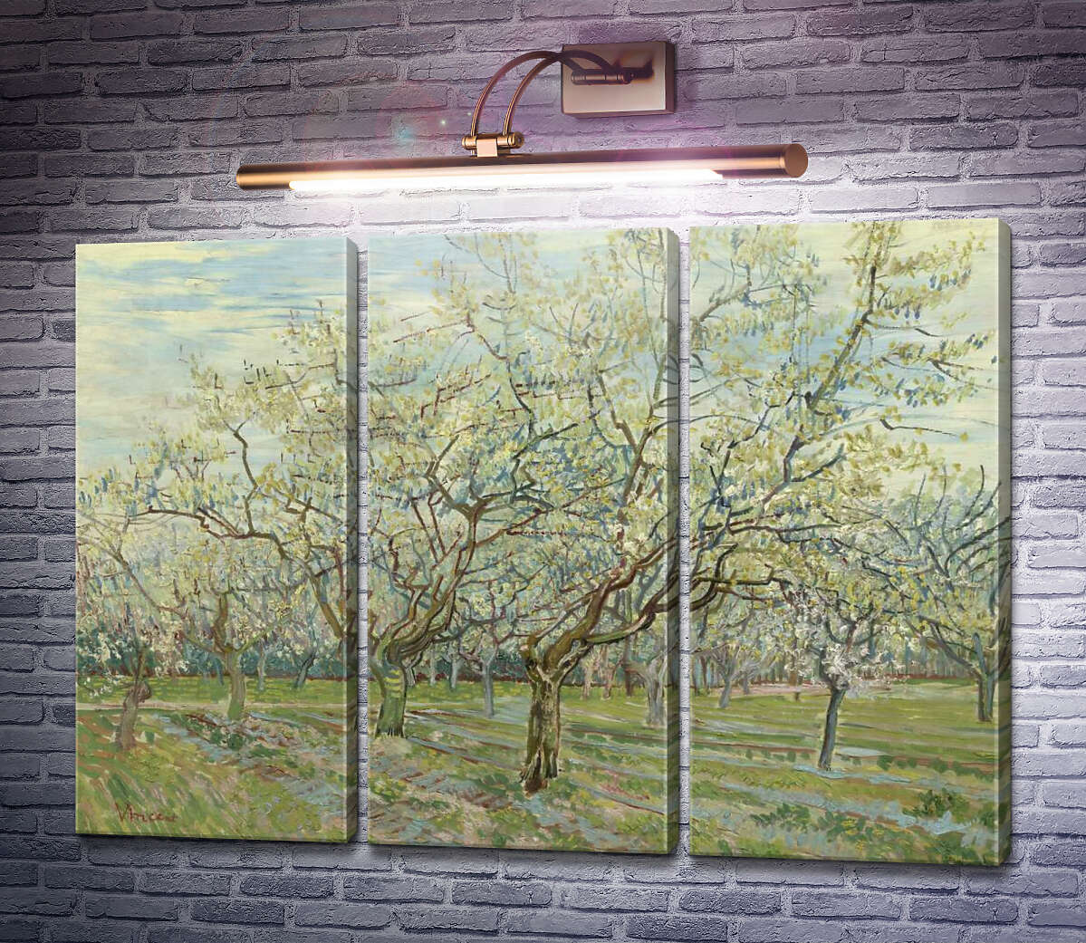 Модульная картина Фруктовый сад с цветущими сливами (Orchard with Blossoming Plum Trees), 1888 (Модуль №2) Винсент Ван Гог Модульная картина Фруктовый сад с цветущими сливами (Orchard with Blossoming Plum Trees), 1888 (Модуль №2) Винсент Ван Гог