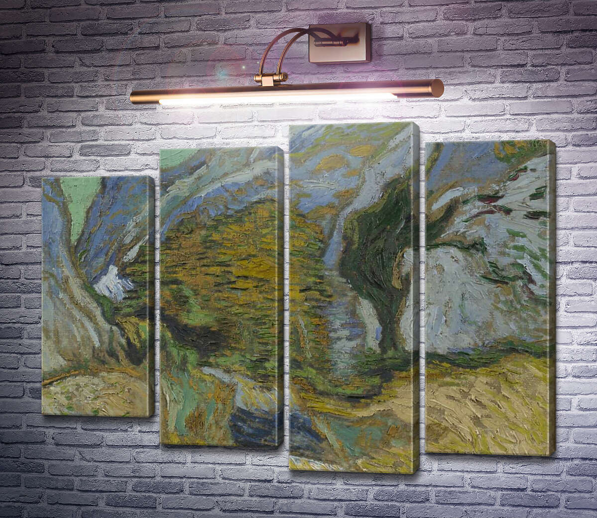 Модульная картина Овраг с небольшим ручьем (Ravine with a Small Stream), 1889 (Модуль №3) Винсент Ван Гог