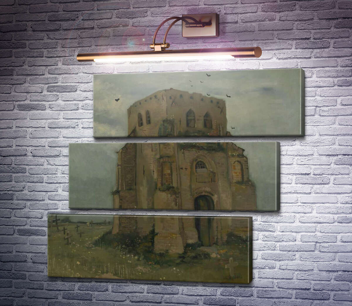 Модульна картина Стара церковна вежа в Нюенене (Country Churchyard and Old Church Tower), 1885 (Модуль №17) Вінсент Ван Гог